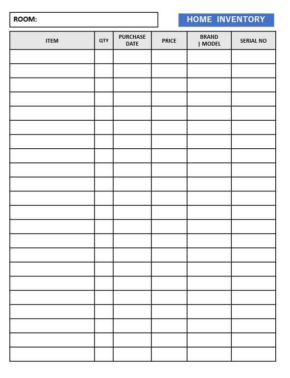 Home Contents Inventory List Template